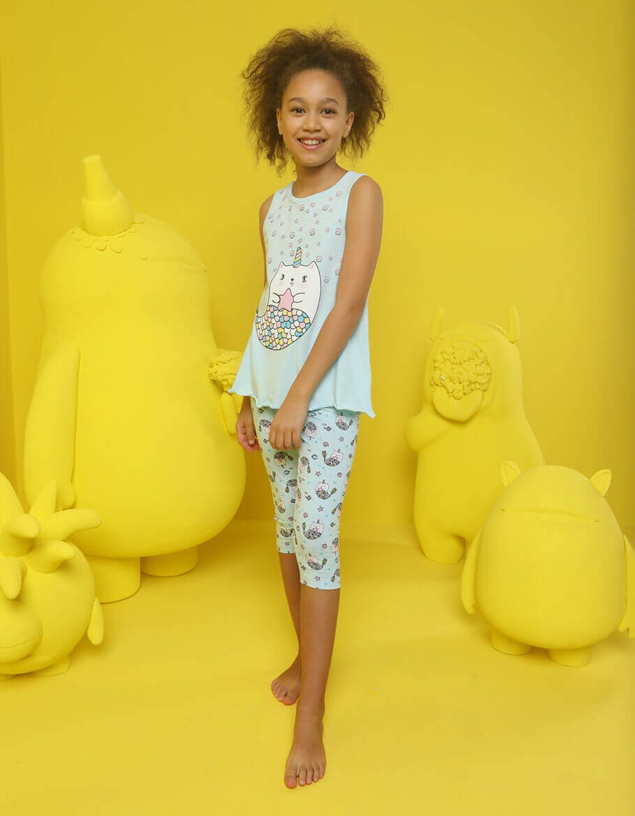 Girl's Unicorn Print Capri Pajama Set