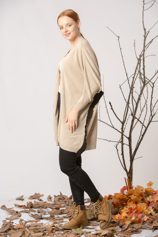 Women's Batwing Sleeves Beige Tricot Cardigan