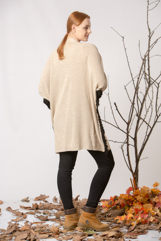 Women's Batwing Sleeves Beige Tricot Cardigan