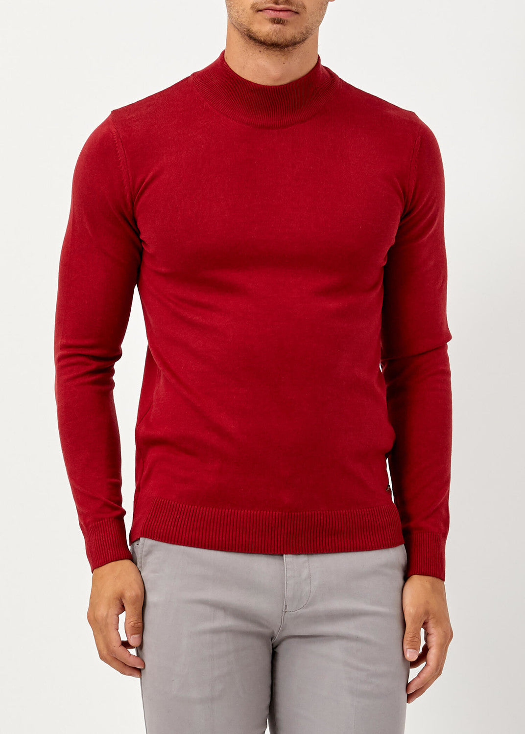 Men's Claret Red Mock-turtleneck Pullover